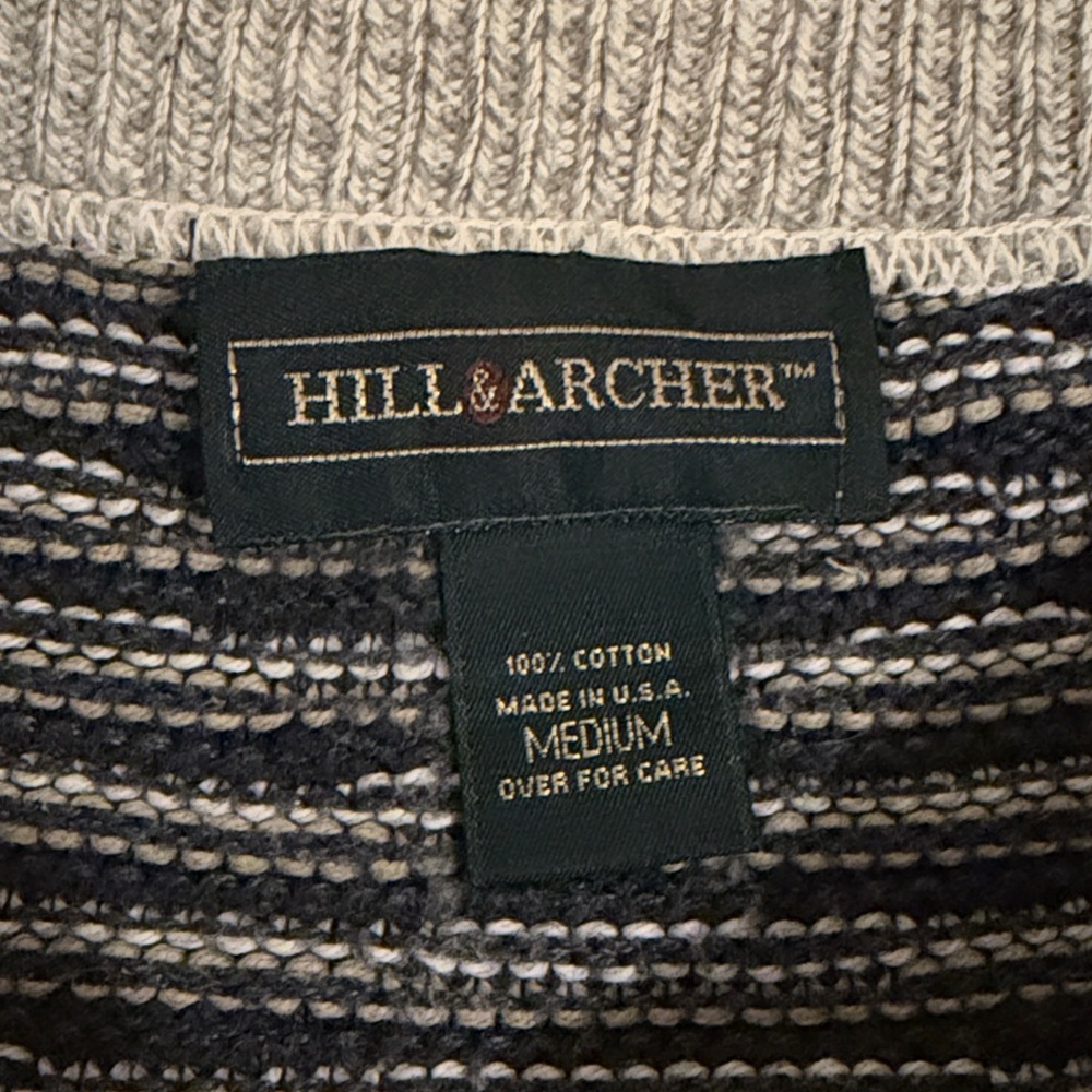 Striped Crewneck Knit Sweater Navy/Cream/Green 100% Cotton - Picture 2 of 8